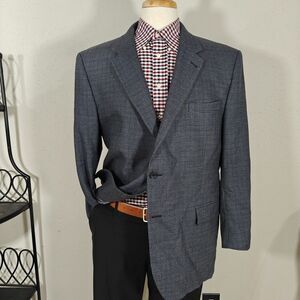 JOS A BANK Men's Flannel Sport Coat‎ Blazer Two Button Navy Houndstooth Wool 46R